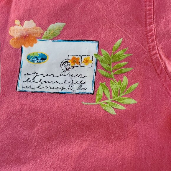 Erika Womens Coral Vacation Postcard Print Button-Up Shirt Size 2X Grandmacore - Picture 3 of 16